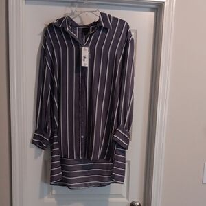 Worthington Grey and White Striped Blouse